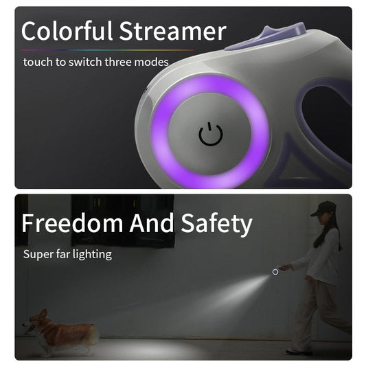 Automatic Retractable Lighting Dog Leash with LED Light & RGB Ring