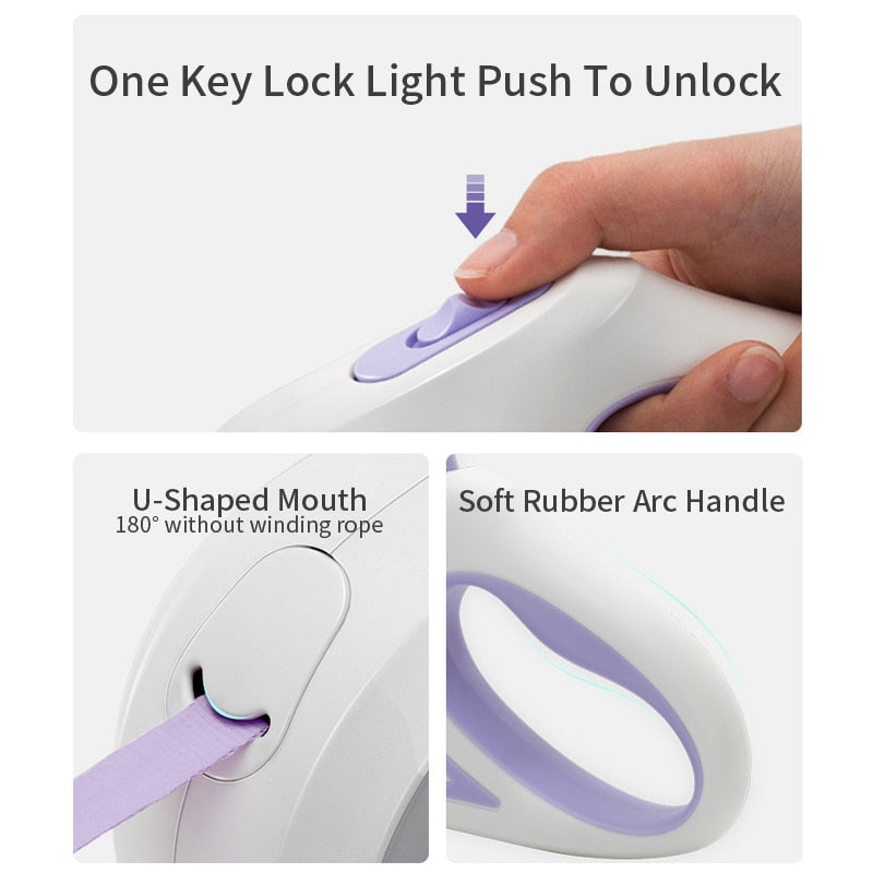 Automatic Retractable Lighting Dog Leash with LED Light & RGB Ring