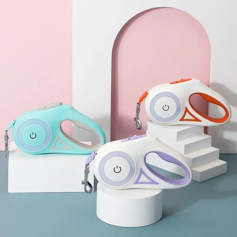 Automatic Retractable Lighting Dog Leash with LED Light & RGB Ring